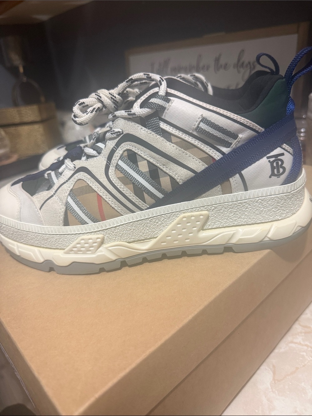 Burberry Beige, Black & Navy TB Monogram Trail Sneaker